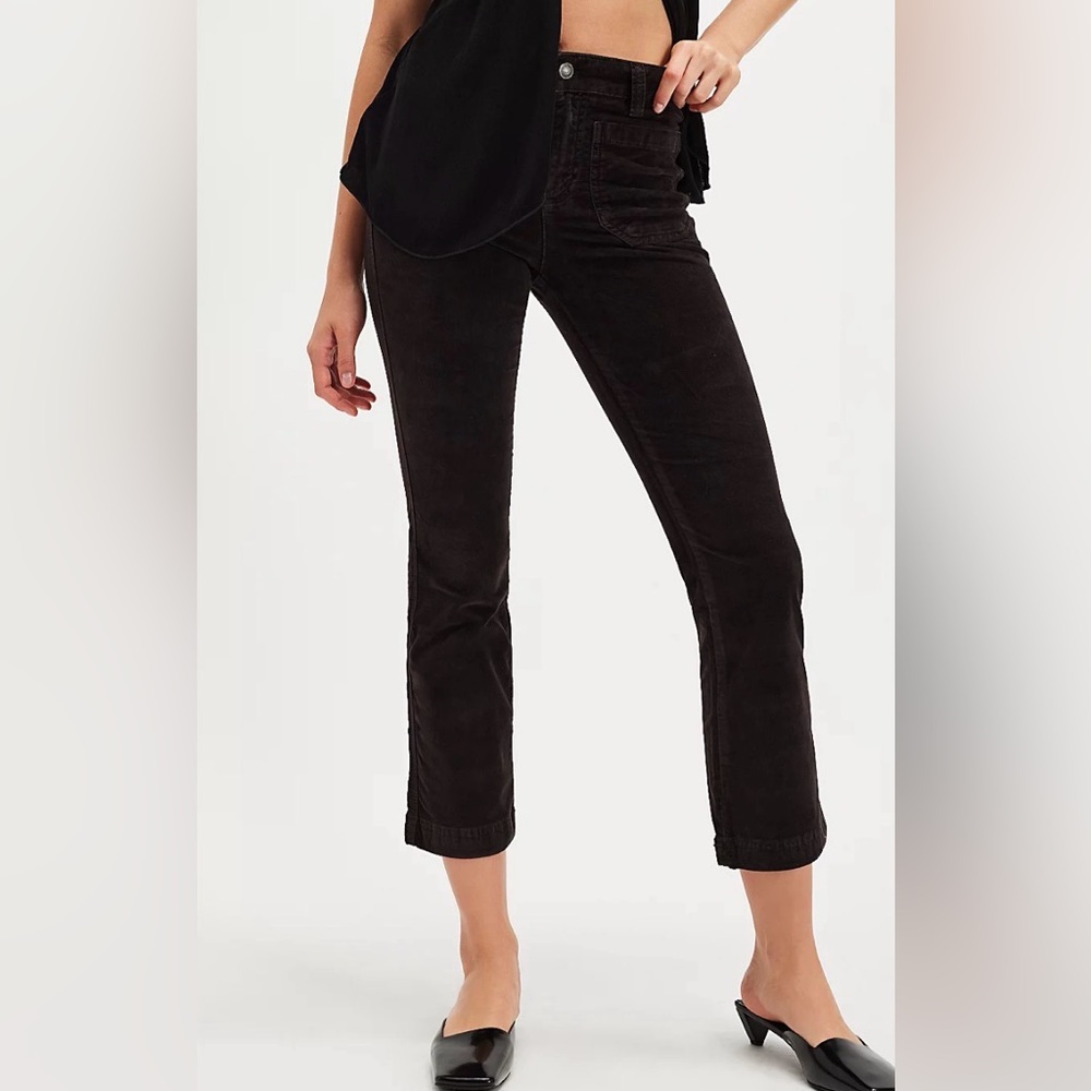 Free People Black Cropped Corduroy Pants